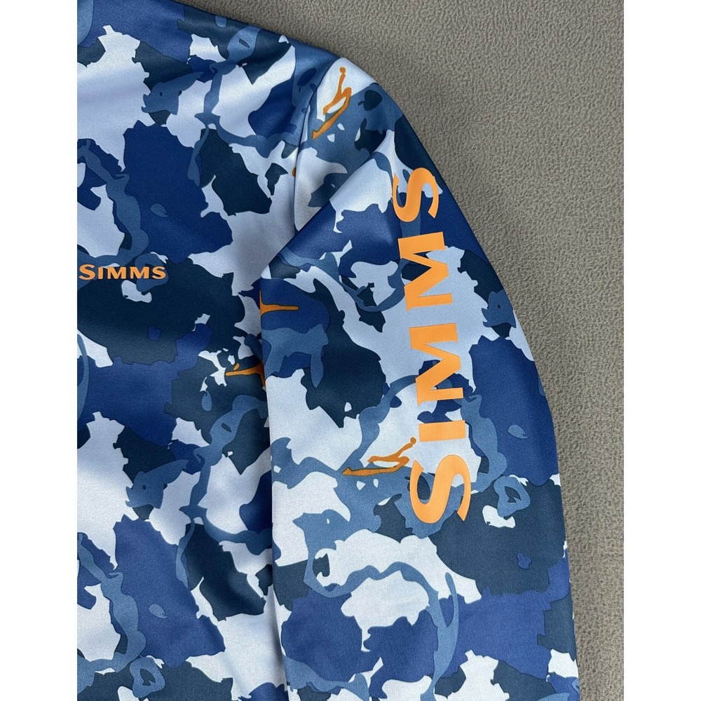 Simms Challenger Hoodie Mens Medium Blue Camo Performance Fishing Outdoor - Picture 3 of 8